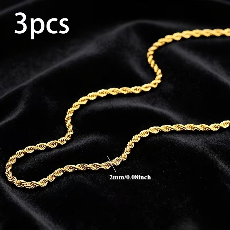 3pcs Twisted Chain Necklace Set, Stainless Steel Bohemian Style